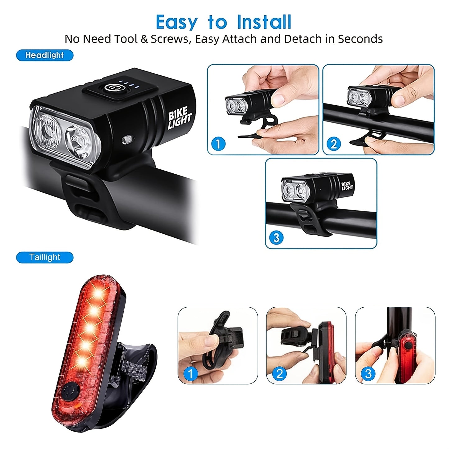 Bicycle Lights Set, USB Rechargeable Front And Rear Lights with 6+4 Modes Suitable for All Types of Bikes, Including Mountain And Road Bikes, for Night Riding.