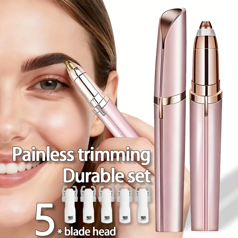 Portable Rechargeable Electric Eyebrow and Bikini Area Trimmer with 4 Blades Heads| Stainless Steel Blades, USB Charging, Suitable for Eyebrows, Armpits, Arms, Fingers, Legs