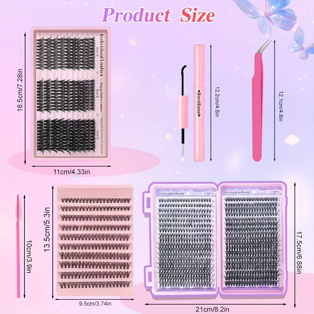 NEW 300/720 PCS Set Eyelash Extension Set Single Eyelash Tuft, 9-18Mm Mix 30D 40D 50D 80D with Eyelash Bonding & Tweezers for Beginners, Exquisite Gift Set Exquisite Gifts for Women