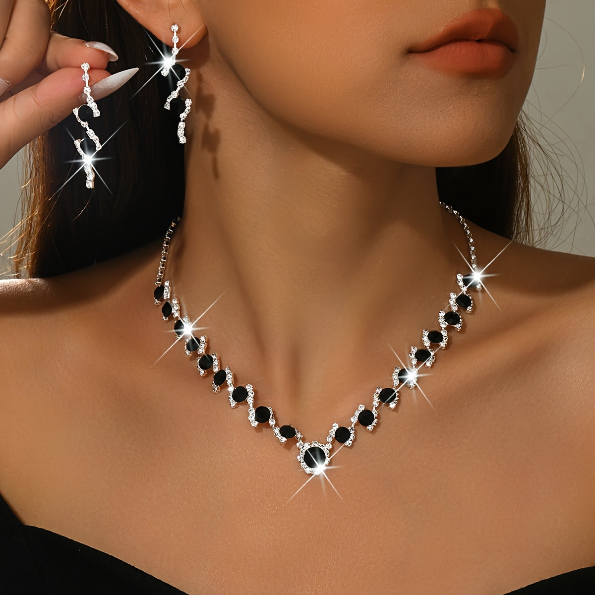 NEW Arrivals Blue/Black/Red Color Fashionable Elegant Sexy Luxury Necklace + 2PCS  Earrings Set for Prom Party Wedding Guest Business Dinner Music Concert Women Luxury Jewelry Sets