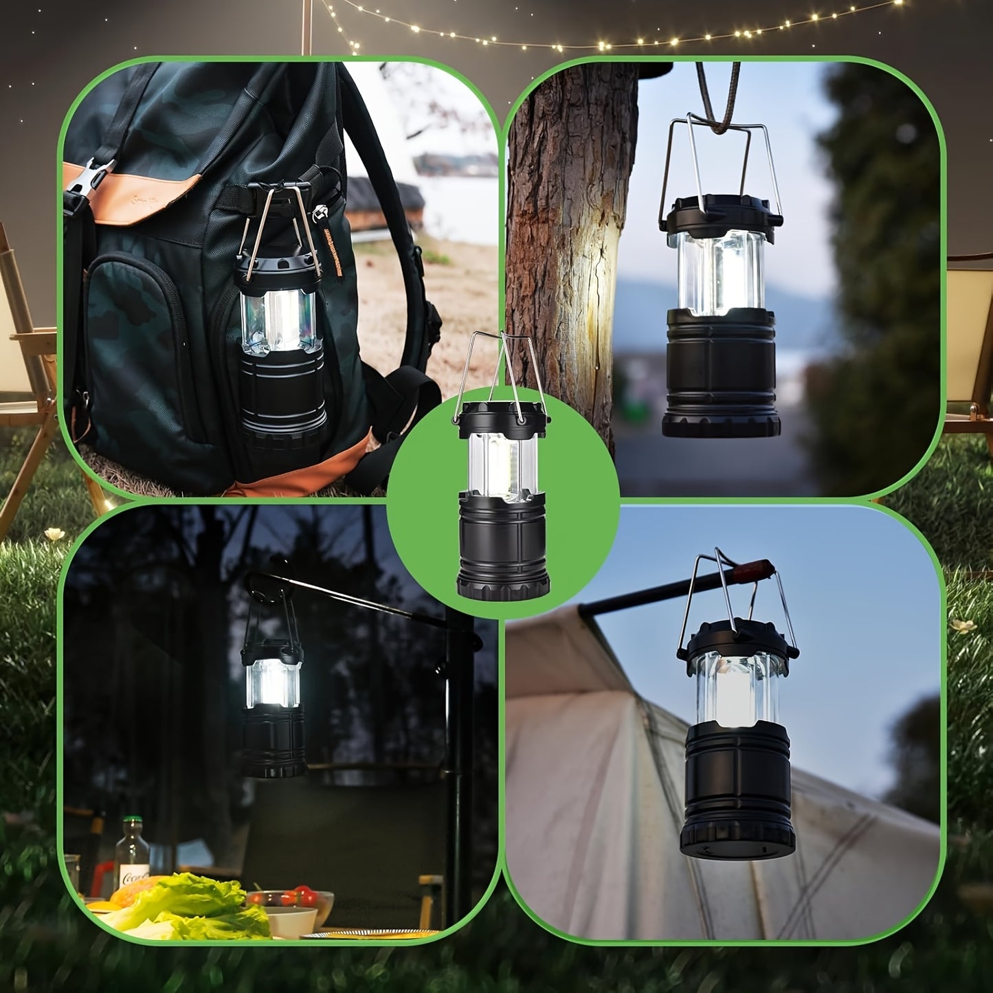4 PCS Set Super Bright Led Camping Lanterns | Portable, Collapsible Emergency Flashlights, ABS Material With Matte Metal End, Ideal For Camping, Outdoor Activities, And Home Use, Non-Water Resistant, Button Switch, Without Ba