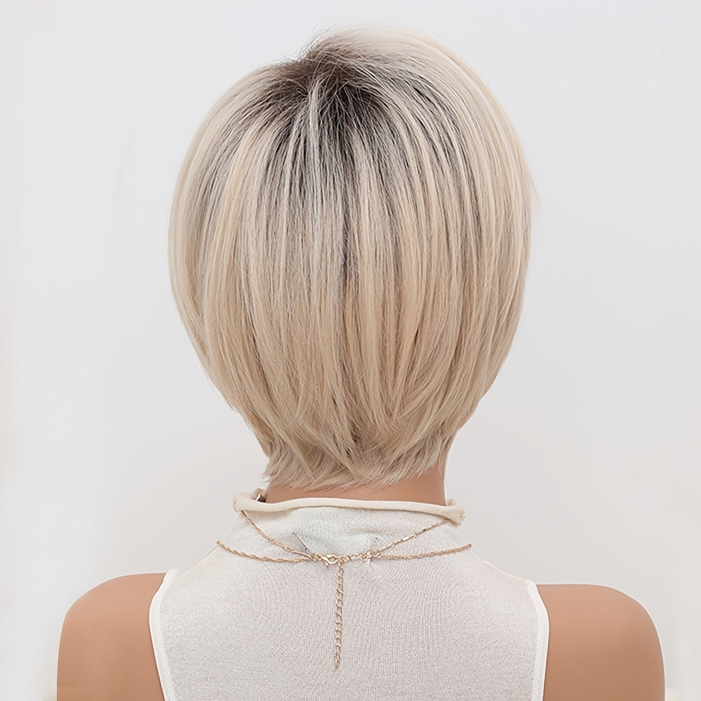 Bob Wigs with Bangs, Straight Hair Shot Wigs, Heat Resistant Fiber Synthetic Wigs for Women Daily Use, 30.48 cm, Unisex-adult, Rose Net Cap, 100% Density, High Temperature Fiber