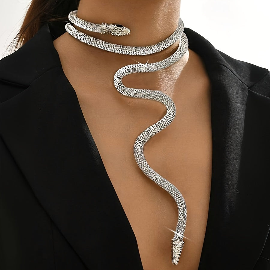 A Middle Eastern Fashion Statement Piece: an Adjustable, Women's Exaggerated Faux Golden Snake Mesh Chain Choker with a , Close-Neck Design Ladies Jewelry Accessories