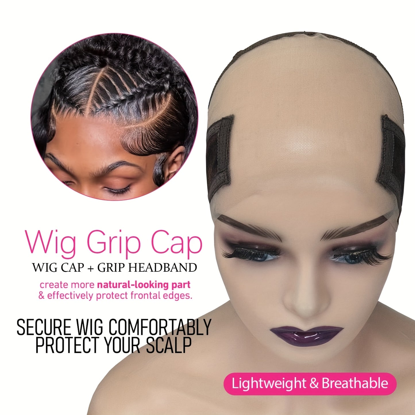 Wig Grip Cap for Women - Non-Slip, Adjustable Glueless Wig Holder with Reusable HD Lace Band, One Size Fits All, Securely Holds Front Lace Wigs in Place