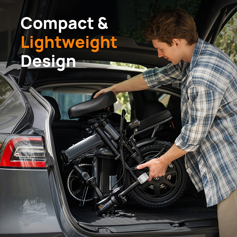 F1L Foldable Electric Bike 35.56cm Compact Portable E-Bike With 48V 7.5Ah Battery (40 Km Range), 250W Motor, 3 Riding Modes Ultra-Lightweight Space-Saving Design Perfect For Commuting, Travel Car Trunk Storage