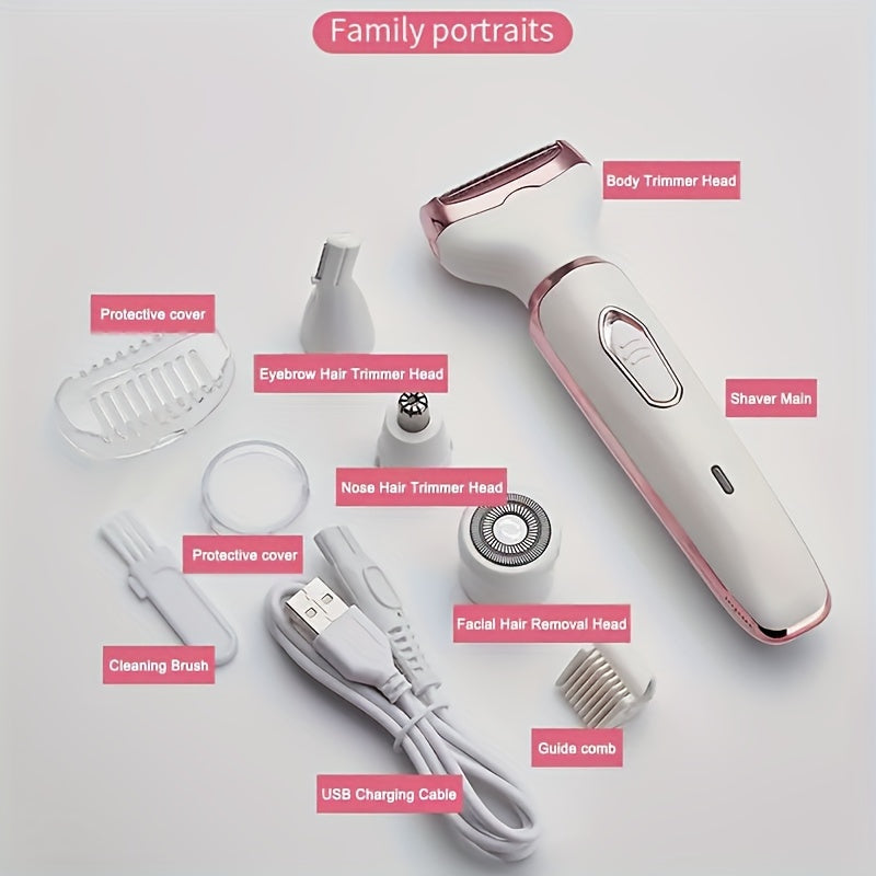 4-In-1 Set Women's Electric Hair Removal Device / Multifunctional Electric Hair Removal Kit for Women / Bikini Trimmer for Women / USB Rechargeable / Hair Removal for Eyebrows, Nose, Face, And Legs / Portable, Gentle, Perfect