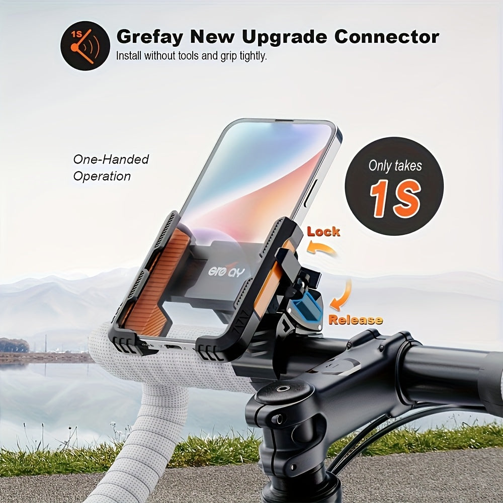 Upgraded Bicycle Phone Holder - Quick Release, 360° Rotation, Suitable for Handlebars of 22-45Mm And Smartphones Ranging from 11.43cm to 17.78cm, Made of Durable Plastic