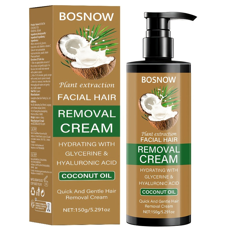 NEW 150g Coconut Oil Hair Removal Cream Men and Women, Painless, Fast, Thorough, Gentle and Non Irritating, Leaving the Skin Smooth and Refreshing, Rebuilding Confidence, and Enjoying Smooth Skin