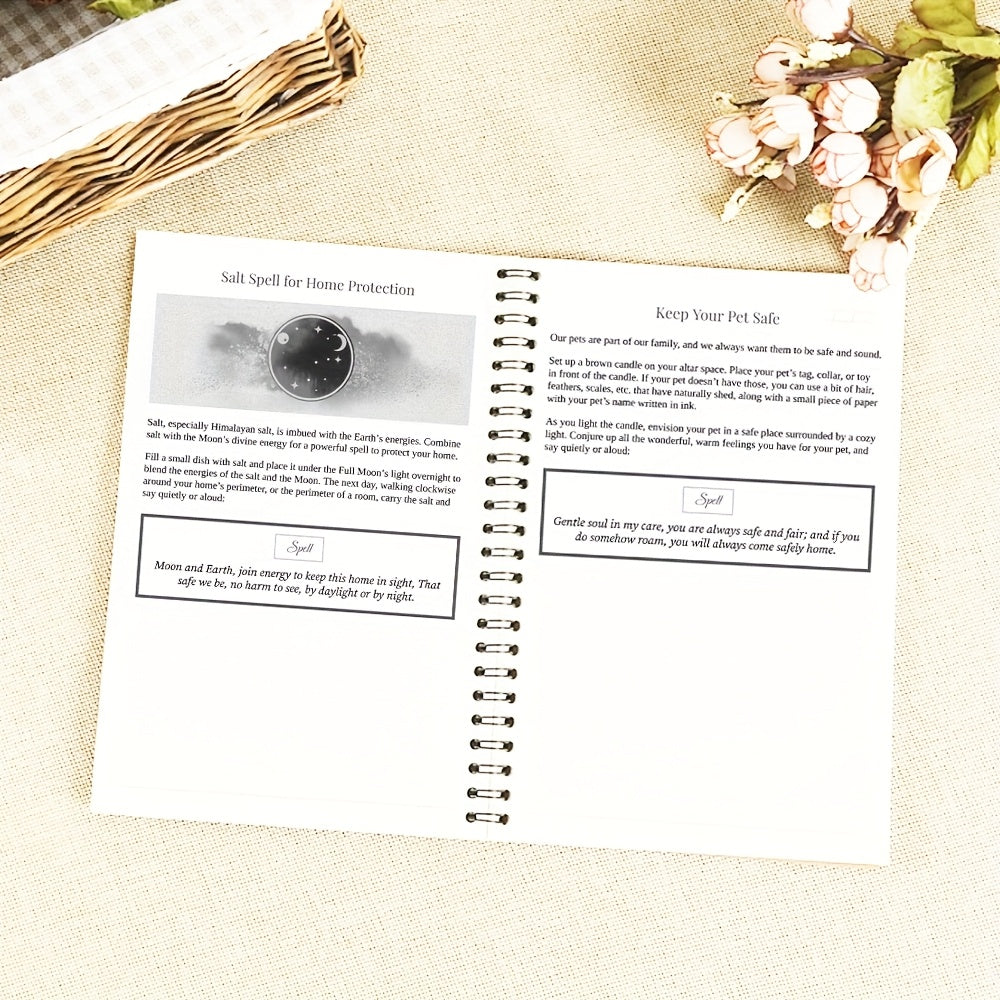 112 Pages English Language Black Magic Handbook with Ritual Oil Recipe and Spell Book, Clearing Negative Energies, Designed for Witch and Pagan Practices, Spiritual Growth Book using Pinecones, Crystals, English coil book
