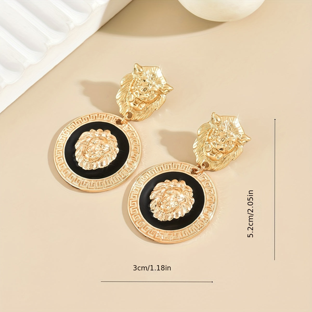 Exquisitely Designed Vintage Baroque Metal Relief Enamel Glazed Lion Totem Earrings, Showcasing Elegance And Nobility Women Jewelry Accessories