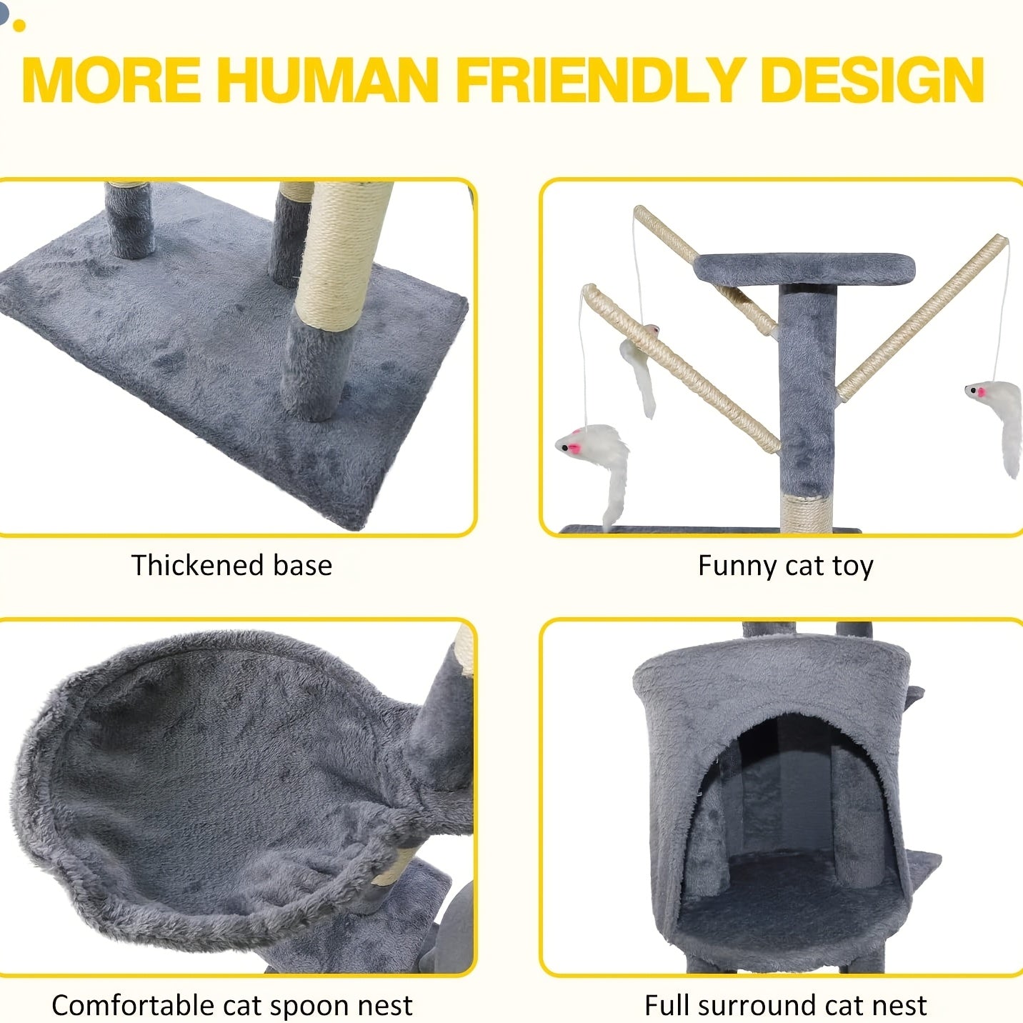 Cat Tree 145cm Stable Cat Scratching Post For Cats Multi-Level Cat Climbing Tower With Posts Fully Wrapped In Suitable Houses For Kitty Kitten Play Scratching Post Stable Sleeping Playing Lounging Indoor