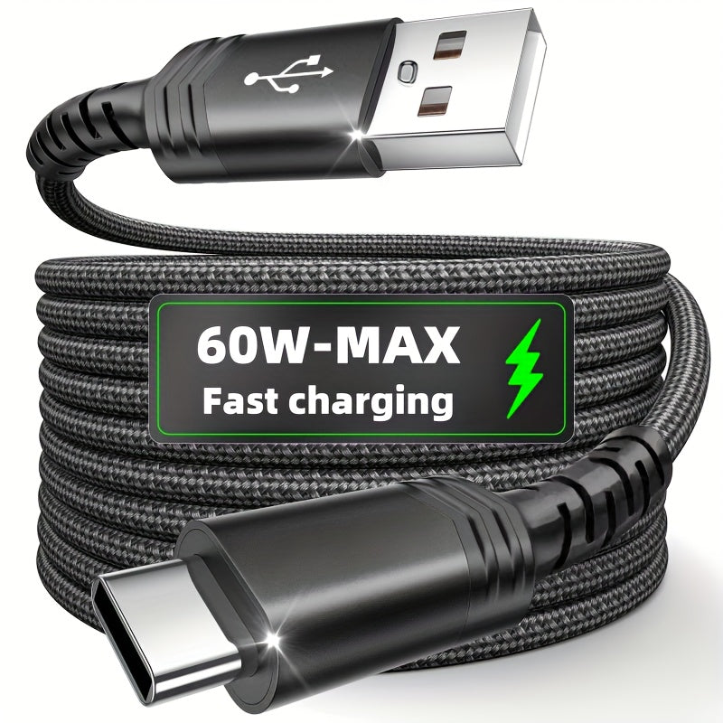 [Hot new product] Tzlrxl USB-C nylon braided fast charging cable, compatible with for Samsung, OnePlus, Xiaomi, and other devices. Supports data transfer and charging, matte finish. Available in 3.3 ft and 6.6 ft lengths