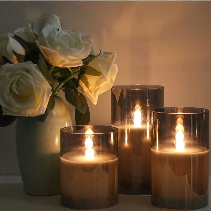 3 PCS Set 3D Wicking Flameless Column LED Candles with Remote Timer, Battery Powered 3pcs White Real Wax Candles Set with Realistic Flickering Flames for Night Bed Party, Wedding, and Home Decoration