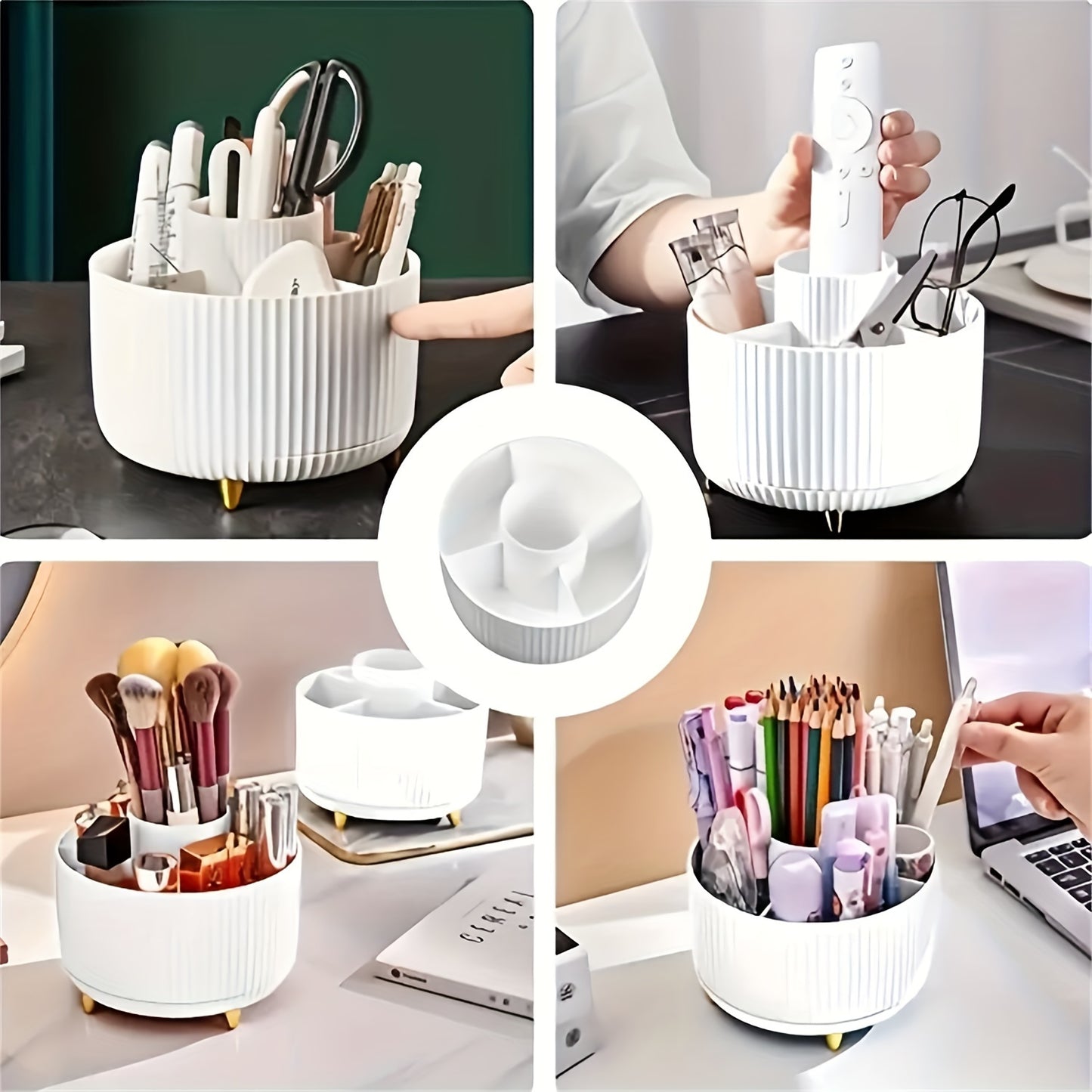 5 Colors 360° Rotating Makeup Organizer - 1pc Plastic Cosmetic Storage with 5 Compartments - Multi-Functional Holder for Brushes, Lipsticks, Skin Care Products, and Stationery - Durable Unscented Desk Caddy with Luxury Strip