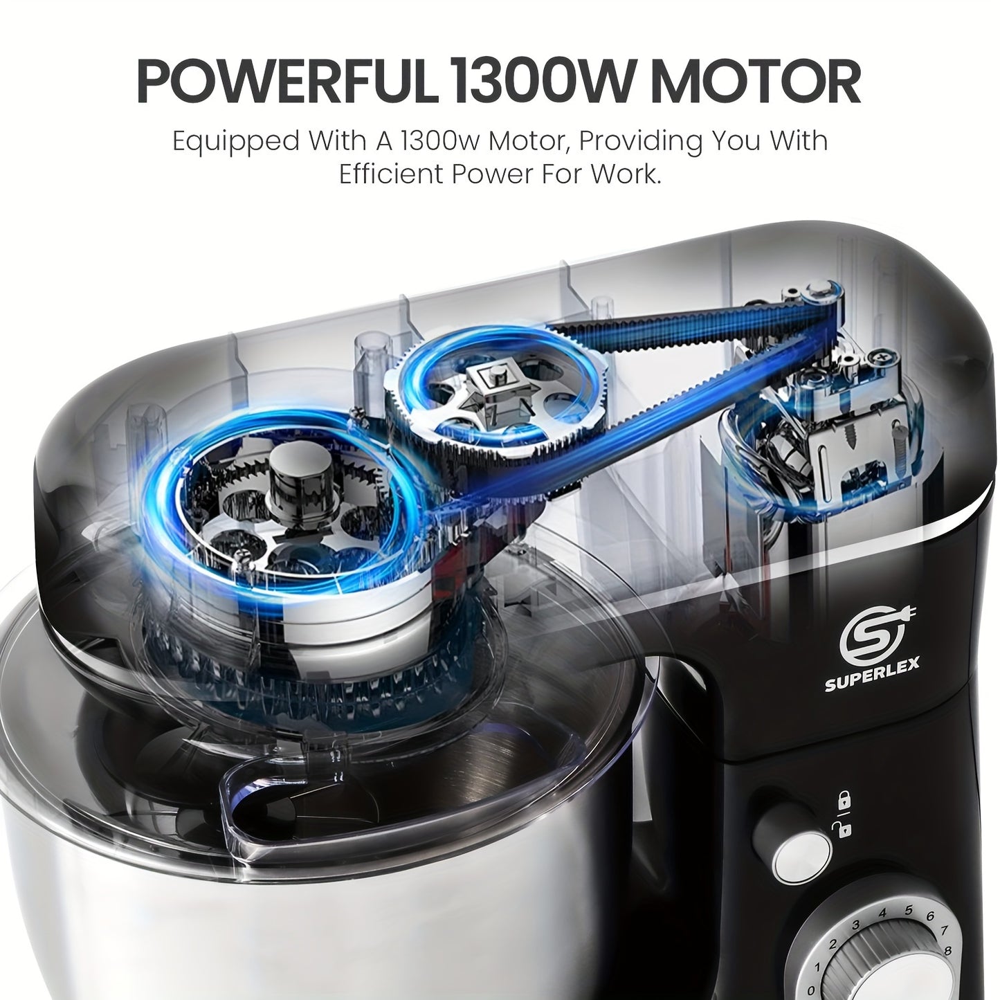 3-in-1 Stand Mixer 5L 1300W 8-Speed Kitchen Machine with Pulse, Stainless Steel Dough Hook Whisk & Eggbeater Attachments, Energy Class A+++ for Baking Cakes Bread, Black, Baking Essentials, Ergonomic Handle, Reliable Performa