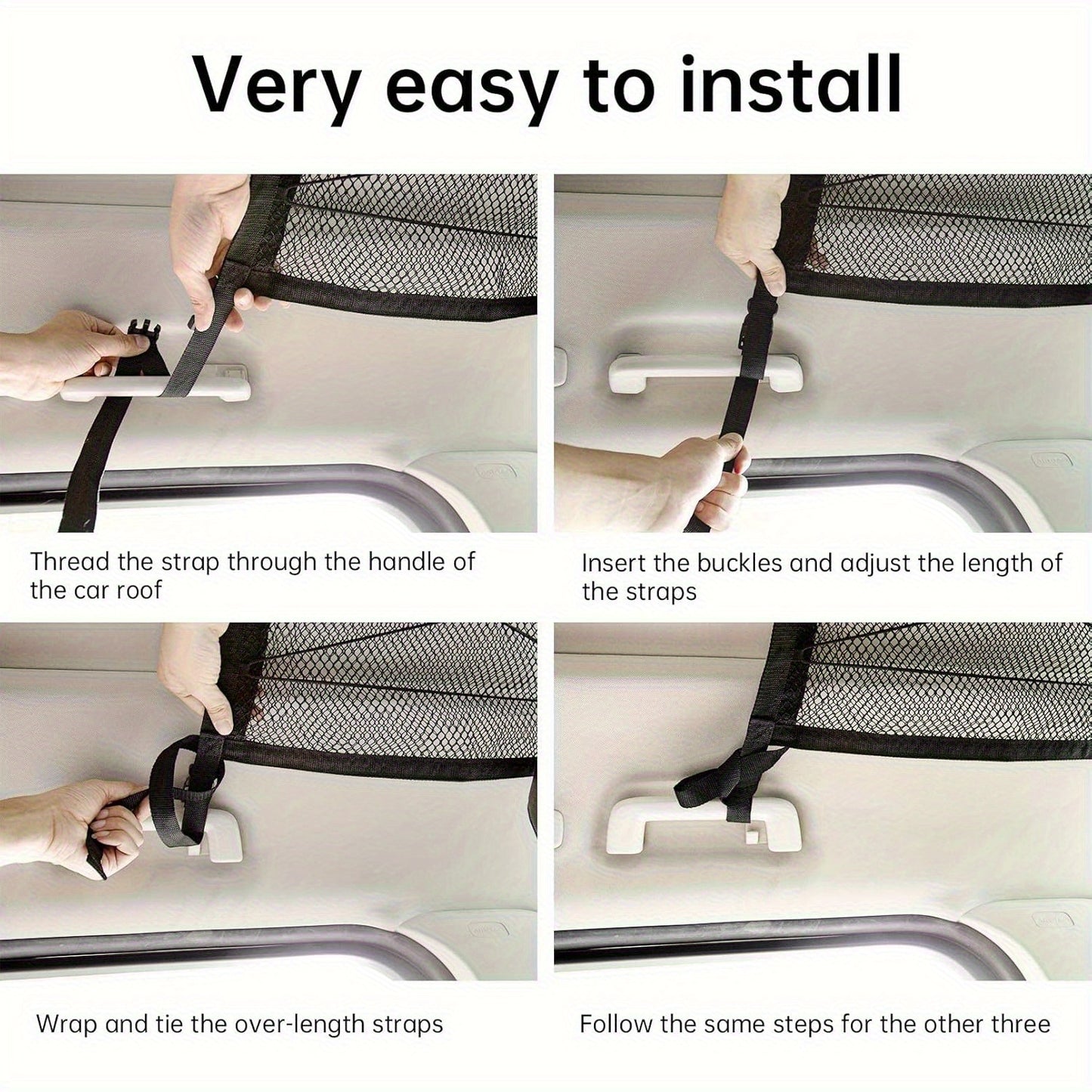 Adjustable Double-Layer Mesh Roof Storage Bag - Suitable for Suvs, Camping, And Trucks, Made of Durable Polyester Material, Featuring Secure Fastening Straps, Car Canopy Organizer