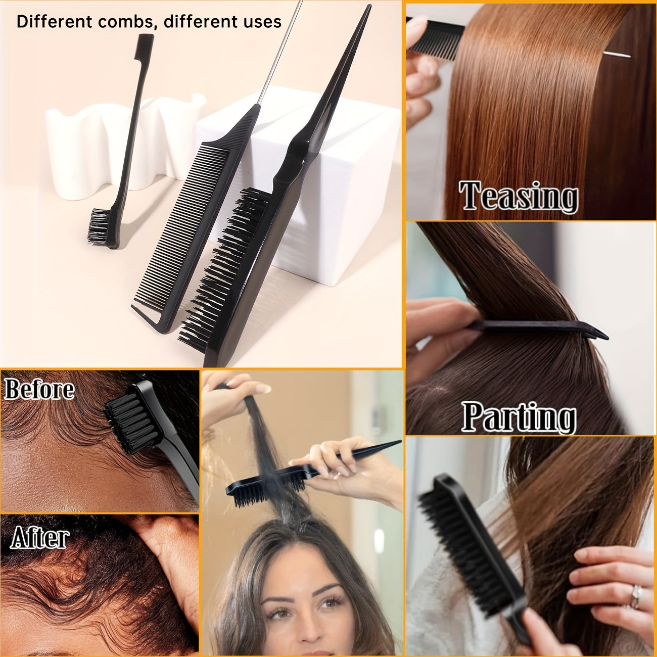 Hair Styling Set: Smooth Back Hair Brush, Wax Stick, and Edge Brush for Men and Women - Perfect for Rat Tail Comb Bristle Hair Brush Set, Women's Bun Hair Accessories, and Smoothing Hair Brush with Glycerin