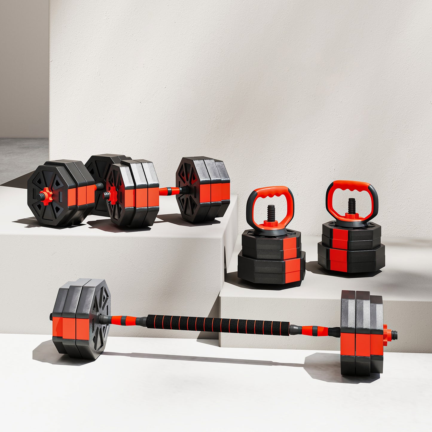 For Home Gym 6-in-1 Set Adjustable Weight Dumbbells Set, Used as Kettlebell, Barbell, Dumbbell, Push-Up Stand, 30kg Free Weights Set for Men and Women Home Gym Training, Sports Accessories