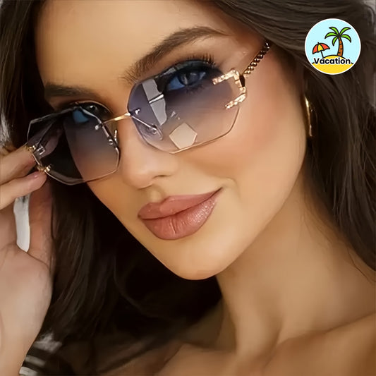 Just Arrived Women's Y2K Metal Fashion Square Rimless Fashion Glasses for Daily Casual Street Snap Selfie Trendy Personality Minimalist Decorative Fashion Glasses for Travel Beach Camping.