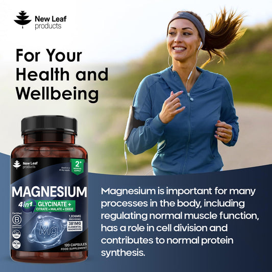 120 Fill Magnesium Glycinate 4 in1 Complex 1800mg (Glycinate, Malate, Citrate, Oxide) UK Made Magnesium Vegan Capsules for Sport Activities Health Care Supplies