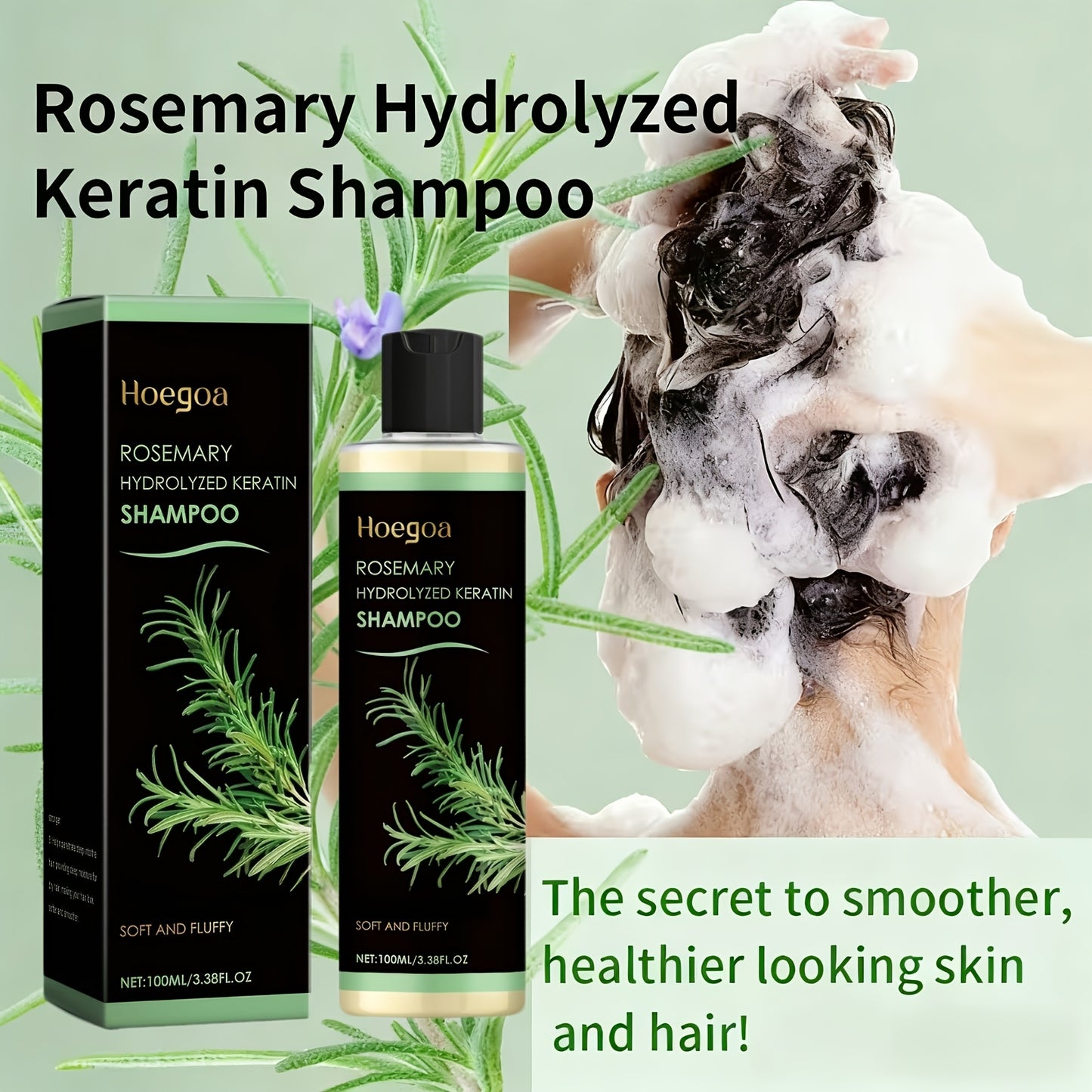 100ml Rosemary Shampoo: Deep Botanical Oil Control, Nourishing and Moisturizing for Voluminous, Fluffy Hair; 100ml, Enriched with Rosemary Ingredients, Gentle Formula to Eliminate Frizz and Dryness; Smooth and Easy to Comb, L