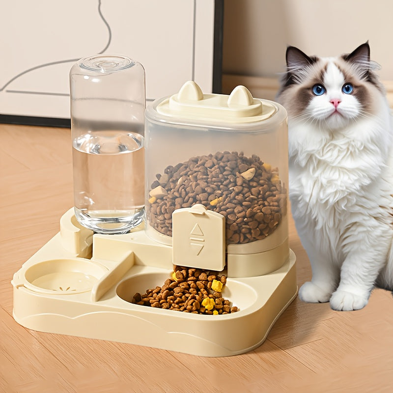 NEW Automatic Gravity-Fed Cat & Dog Feeder-Waterer Combo with Dual Wet/Dry & Water Dispensers, Spill-Proof System, No Battery/ Auto Refill, Easy-Clean Durable Design for Multi-Pet Houses, Kittens & Puppies (No Wiring Needed)
