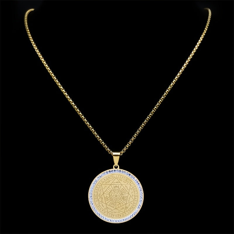 Seven Archangels Medal Angel Necklace for Women Men Stainless Steel Seal of Solomon Protection Chain Jewelry Accessories