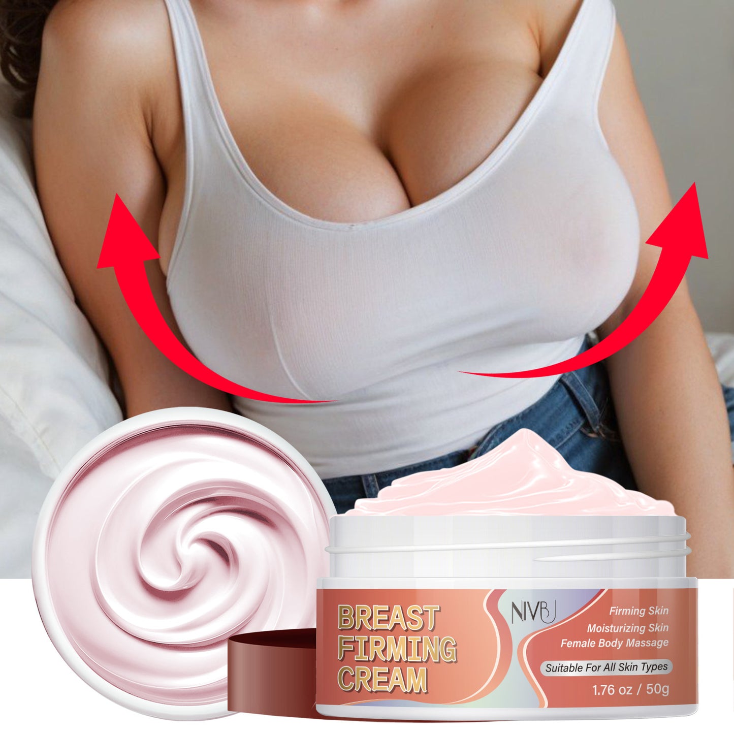 Breast Firming & Lifting Cream with Jojoba Oil, Honey, Caffeine & Vitamin E - Natural Botanical Formula for Sagging Breasts, Moisturizing & Firming, for all Light Tones, Breast Firming Cream, Skincare, Natural Ingredients, Sk