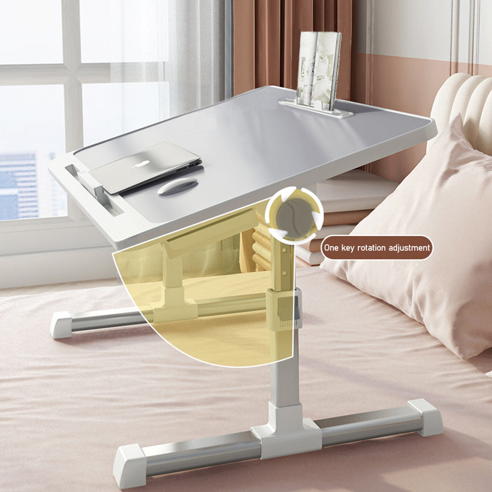 Extra-Wide Foldable Writing Desk - Dual-Angle Adjustable with Non-Slip Tray & Hidden Storage Layer, Perfect for Bed Working/Study Room, Light Grey, Laptop Desk, Standing Desk, MDF Wood, Folding Table Feet