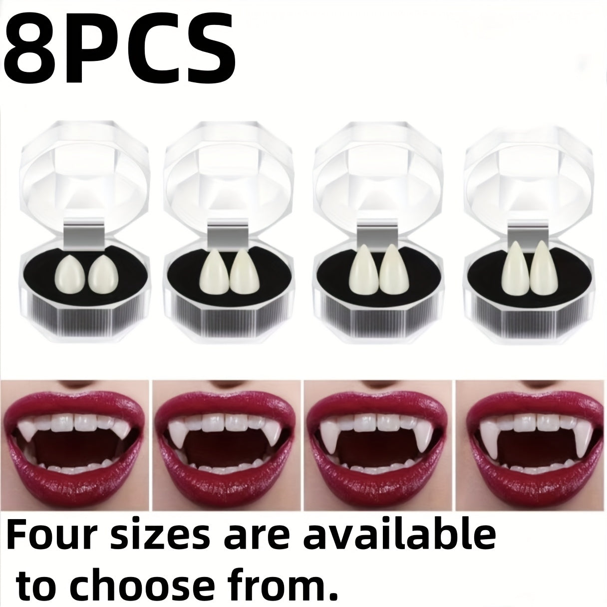 8 PCS Set of Halloween Costume Teeth, Suitable for Role-Playing And Christmas New Year Party Outfits, Made of Plastic, Fun Holiday Gift, Carnival Additions, Masquerade Costume, Thermoplastic Vampire Fangs