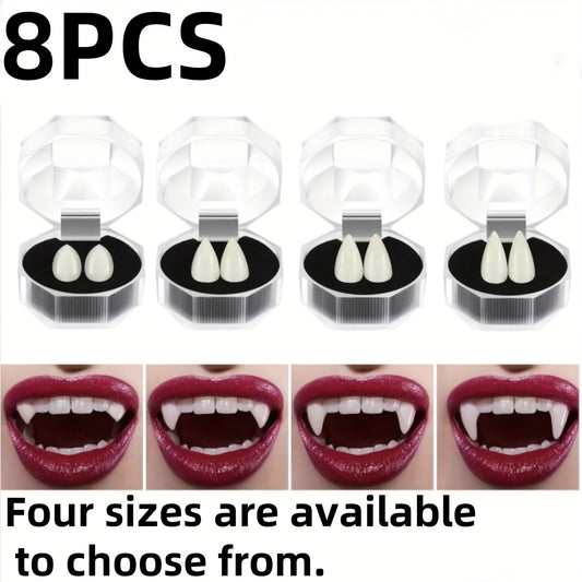 8 PCS Set of Halloween Costume Teeth, Suitable for Role-Playing And Christmas New Year Party Outfits, Made of Plastic, Fun Holiday Gift, Carnival Additions, Masquerade Costume, Thermoplastic Vampire Fangs
