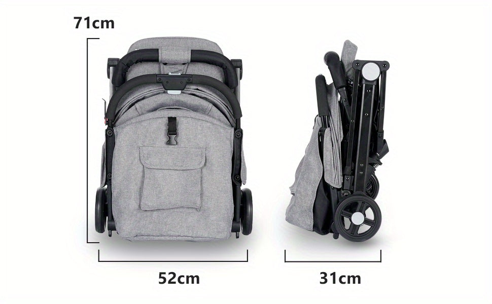 Travel Pram, Lightweight Baby Stroller, Compact Pushchair for Airplane, One Hand Foldable, Buggy with 5-Point Harness