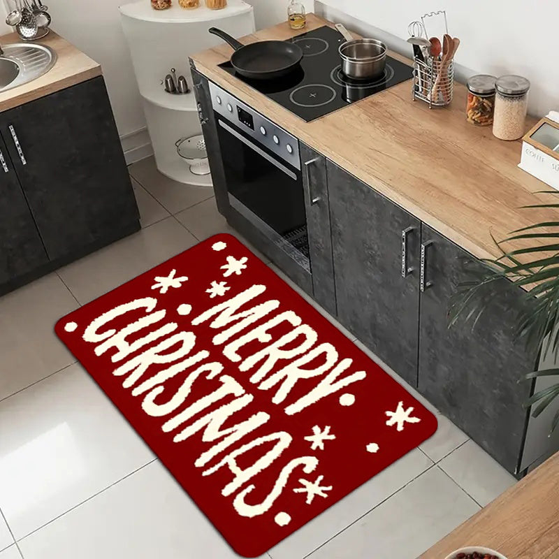 Festive Christmas "Merry Christmas" Door Mat - Machine Washable, Polyester, Rectangular, Ideal for Indoor/Outdoor Entryway, Living Room, Bedroom, Kitchen, Office & Holiday Decor, Christmas Door Mat