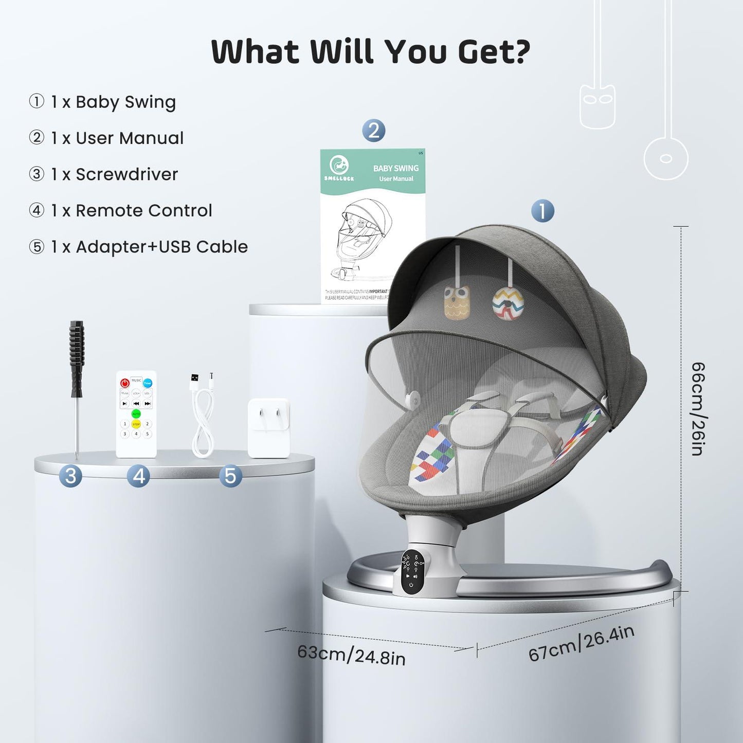 NEW Arrivals Baby Bouncer Chair for Infants, APP Remote Control Baby Swing with 5 Point Safety Harness 5 Swing Speeds 3 Timers and 10 Music, Automatic Rocker for Newborn 0-6 Month Max 9 kg