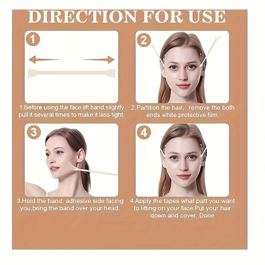 20 PCS Set of Invisible Face Lifting Patches with 4 Adjustable Elastic Bands, Instantly Shape The Neck, Cheeks And Double Chin, Reusable Unscented Light Beige Firming Tape