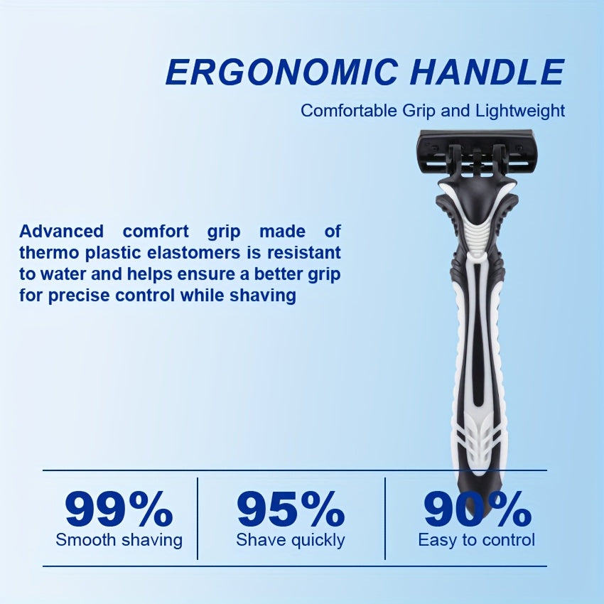 1 Handle +12 Six-Layer Replacement  Blades Set Head White and Black Handle Manual Shaving Razor Sets Men Grooming Tool Sets