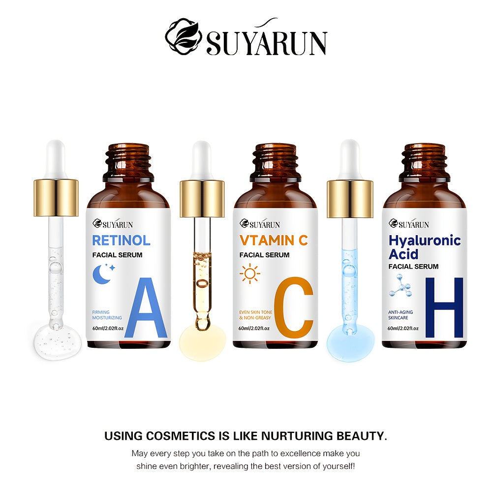3 PCS Set 60ml Each Day & Night Vitamin C + Retinol + Hyaluronic Acid Triple Action Set, Enriched with Collagen, Aloe Vera, and Niacinamide, Brightens Complexion, Firms Skin, Deeply Hydrates, and Evens Light Beige. Gentle, Oi