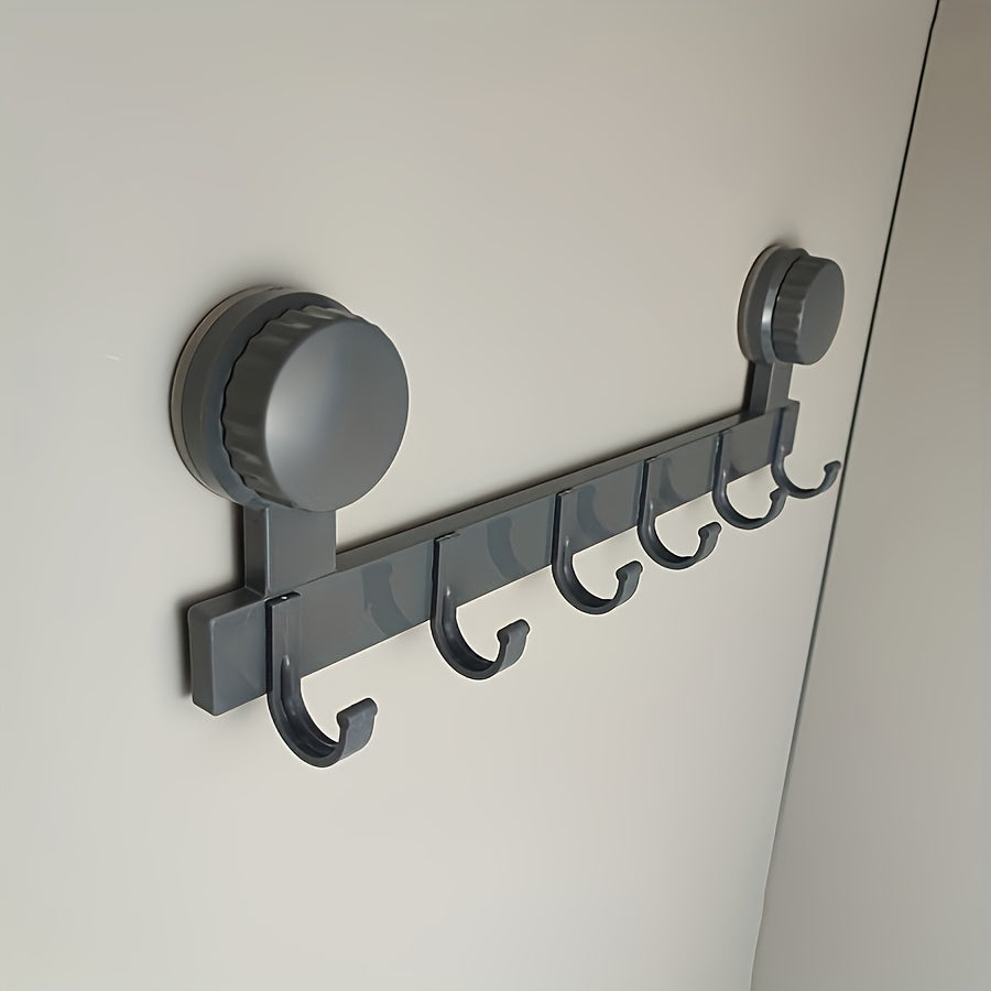 A very practical 6-hook hook that does not require punching suction cups for wall hanging. It can be used to store clothes, towels, bathrobes, small items, etc. It is suitable for bathrooms, bedrooms, washrooms, living rooms,