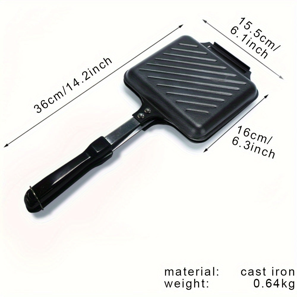 Stovetop Sandwich Maker, Versatile Toasted Sandwich Appliance, Non-Stick, Easy to Clean, Detachable, Flip Pan for Gas And Induction Stoves, Ideal for Home Cooking, Outdoor Use, Camping, Black