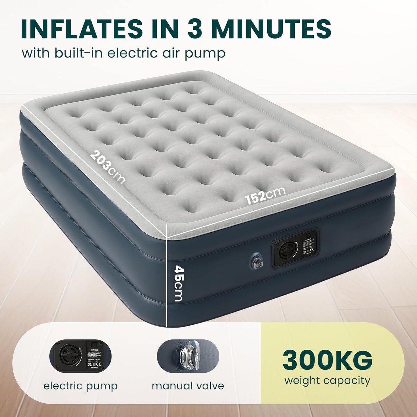 King Size Air Bed with Built-in Electric Pump – Self-Inflating Blow-Up Mattress for 2 Adults – Waterproof & Elevated for Camping, Guests, Indoor & Outdoor Use Furniture Supplies