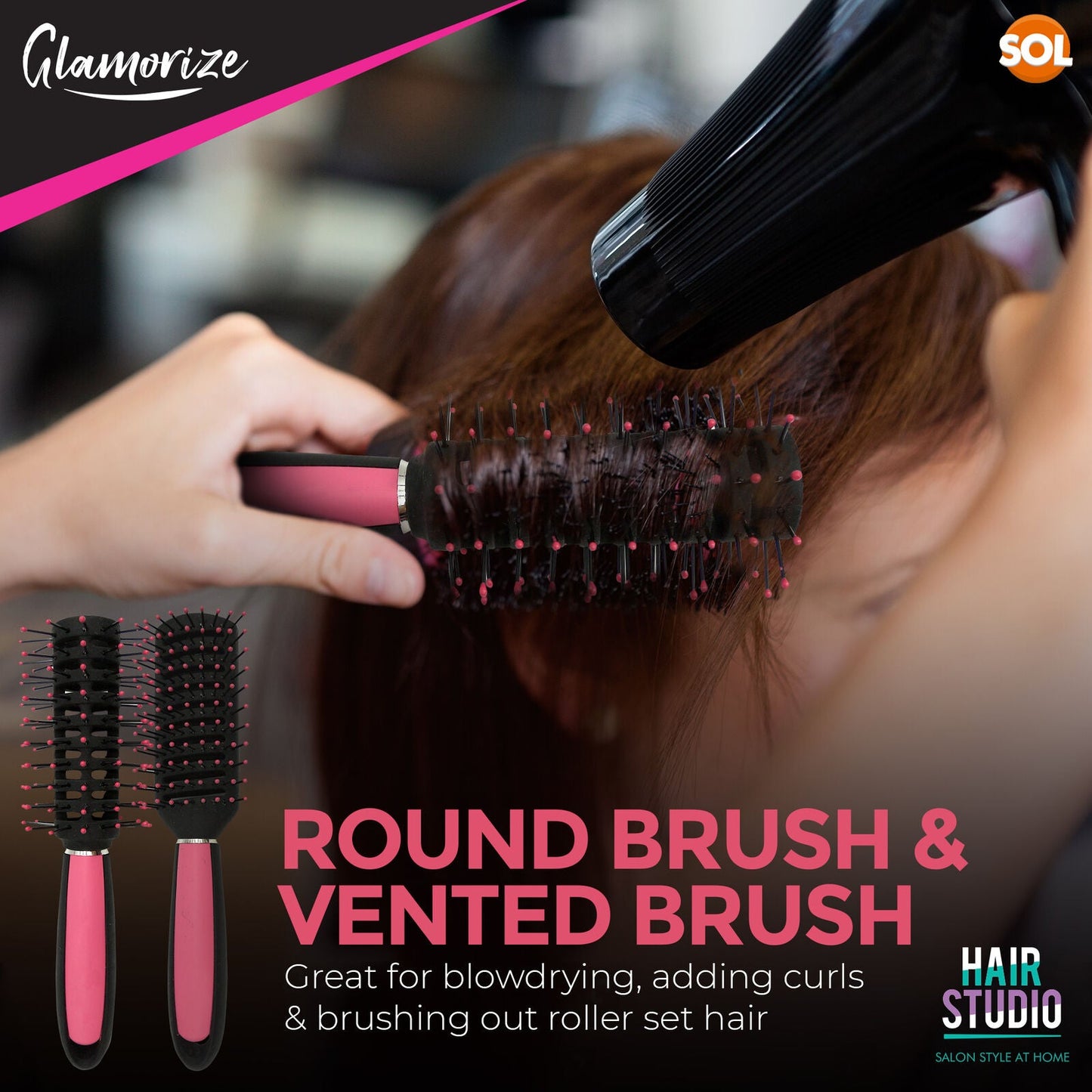 5  PCS Set Hair Brush for Women | Professional Pink Hairdressing Brushes | Paddle, Cushion, Round, Zig Zag & Vented Styling Brushes | Salon & Home Hair Brush Kit for Detangling, Volume & Smooth Styling