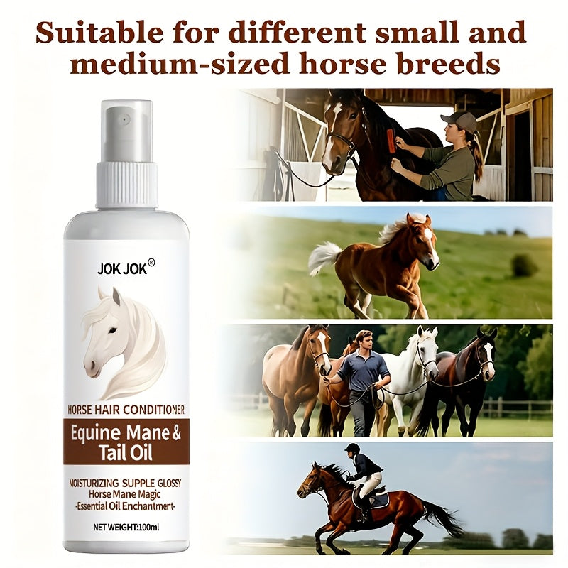 Equine Grooming Oil - Instant Knot Release & -Smooth Mane Conditioner, Plant-Based Horse Hair Oil for All Breeds & Foals, Shine & Detangling Spray for Braids, Buns, Show & Everyday Care