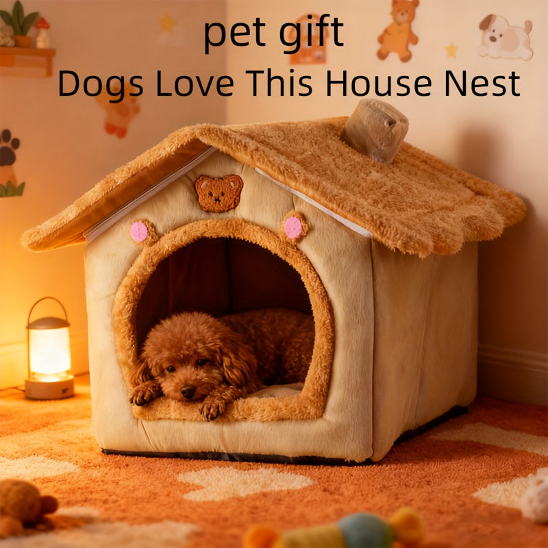 Perfect Gift for Pet Dogs | Comfortable Soft Dog Bed with Built-in Plush and Thick Cushions, Detachable for Easy Cleaning, Suitable for All Seasons, Brown Polyester Material