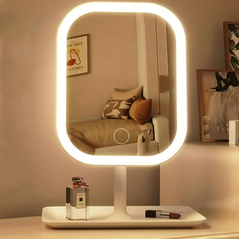 LED Makeup Mirror with Lights, Dressing Table Lighting, Portable Foldable Touch Control, 3 Lighting Modes for Makeup - Rechargeable Battery, Polished Glass Surface, Perfect for Students and Dorm Rooms. A Stylish Accessory for