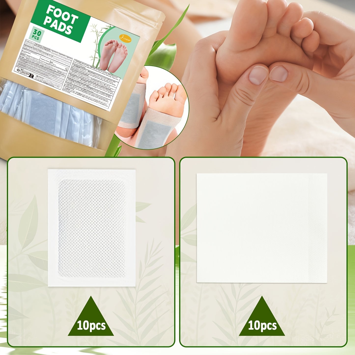 30 PCS Set Foot Patches, Natural Bamboo Wood Vinegar + Ginger Powder Foot Pads for Foot Care, After Foot Bath Pain Relief Relaxation Pads Outdoor Running Gym Cycling Health Care Accessories