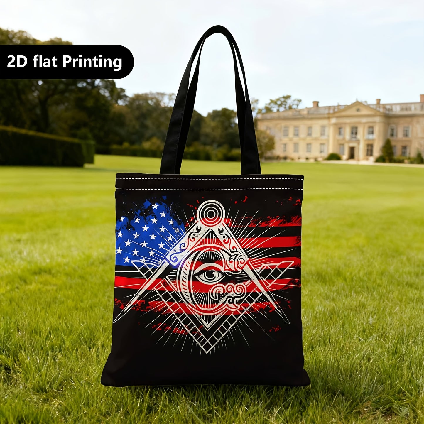 Spacious Tote Bag for Women, Perfect as a Versatile Everyday Carryall for Work, Masonic Symbol, American Flag, Illuminati Eye,Grocery Shopping, Beach Day, and Casual Weekend Outings.