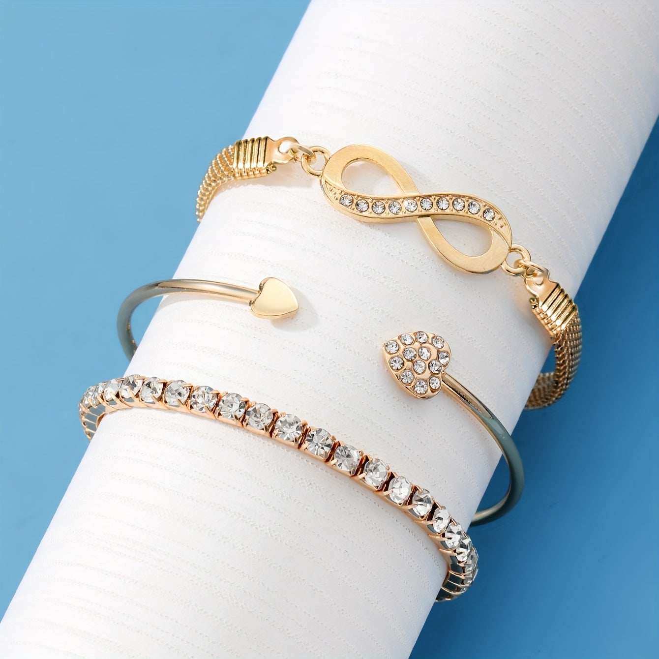 3 PCS Set Women's Bracelet and Bangle Set, Fashionable Elegant Rhinestone Infinity Symbol Tennis Chain Open Cuff Bracelet Collection for Christmas Thanksgiving Halloween Party Gift, Bracelets for Women, Bracelets for Women Hi