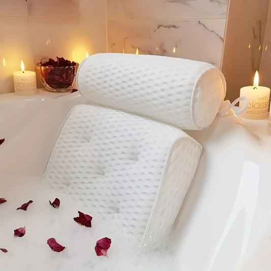 3D Mesh Bathtub Pillow with Neck and Back Support - Quick-Dry Vinyl Bath Mat, 6 Suction Cups and Hooks, Machine Washable Spa Accessory, Suitable for Bathtub, Hot Tub - Bathing Aid, Hot Spring Bath, Shower Decor, Bath Pillow,