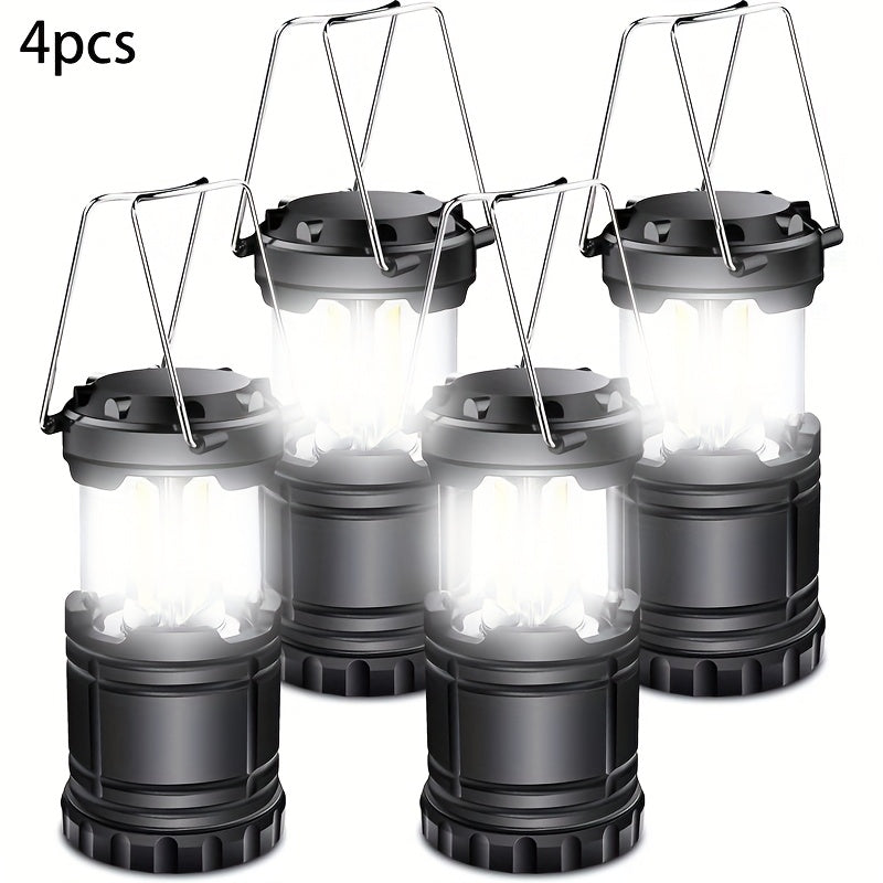 4 PCS Set Super Bright Led Camping Lanterns | Portable, Collapsible Emergency Flashlights, ABS Material With Matte Metal End, Ideal For Camping, Outdoor Activities, And Home Use, Non-Water Resistant, Button Switch, Without Ba