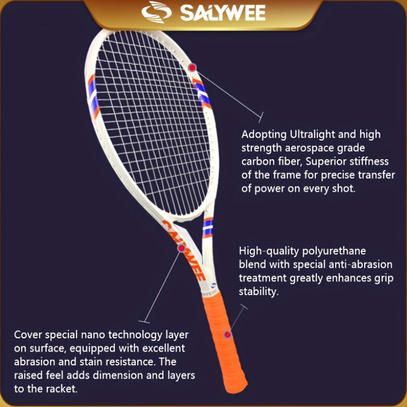 NEW POWER 2.0 Carbon Fiber Tennis Racket, 50-60lbs, 310±10g, Professional-Grade for Advanced Players, Unisex-Adult, Shock Absorbers Included, Sports Accessories